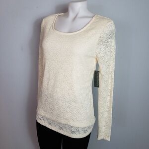 Covington long sleeve lace floral sheer lined top size small